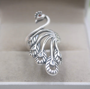 Planet Gates 925 Fine Sterling Silver Ring Women’s 39mm Big Ring Elegant Retro Peacock New Ring US 6-9