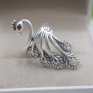 Planet Gates 925 Fine Sterling Silver Ring Women’s 39mm Big Ring Elegant Retro Peacock New Ring US 6-9