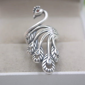 Planet Gates 925 Fine Sterling Silver Ring Women’s 39mm Big Ring Elegant Retro Peacock New Ring US 6-9