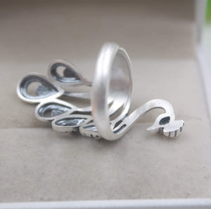 Planet Gates 925 Fine Sterling Silver Ring Women’s 39mm Big Ring Elegant Retro Peacock New Ring US 6-9