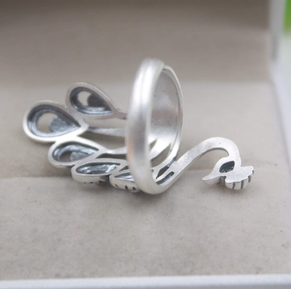 Planet Gates 925 Fine Sterling Silver Ring Women’s 39mm Big Ring Elegant Retro Peacock New Ring US 6-9