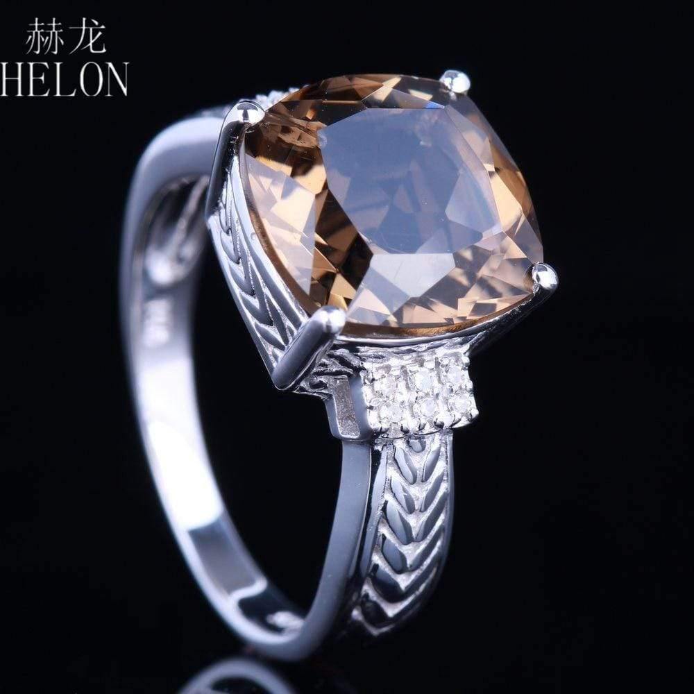 Planet Gates 925 Flawless 10x10mm Cushion Cut 4.78ct Smokey Quartz Topaz Real Diamonds Gemstone Jewelry Engagement Ring