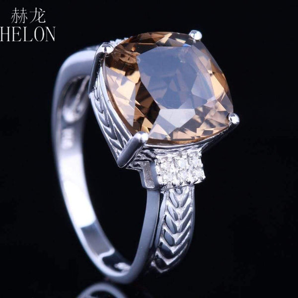 Planet Gates 925 Flawless 10x10mm Cushion Cut 4.78ct Smokey Quartz Topaz Real Diamonds Gemstone Jewelry Engagement Ring