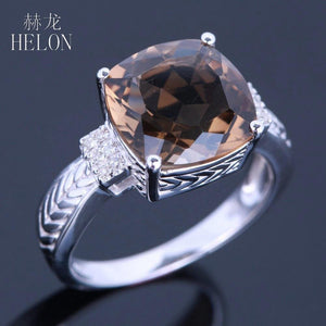 Planet Gates 925 Flawless 10x10mm Cushion Cut 4.78ct Smokey Quartz Topaz Real Diamonds Gemstone Jewelry Engagement Ring