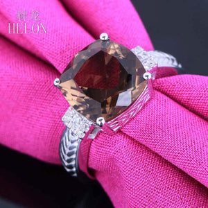 Planet Gates 925 Flawless 10x10mm Cushion Cut 4.78ct Smokey Quartz Topaz Real Diamonds Gemstone Jewelry Engagement Ring