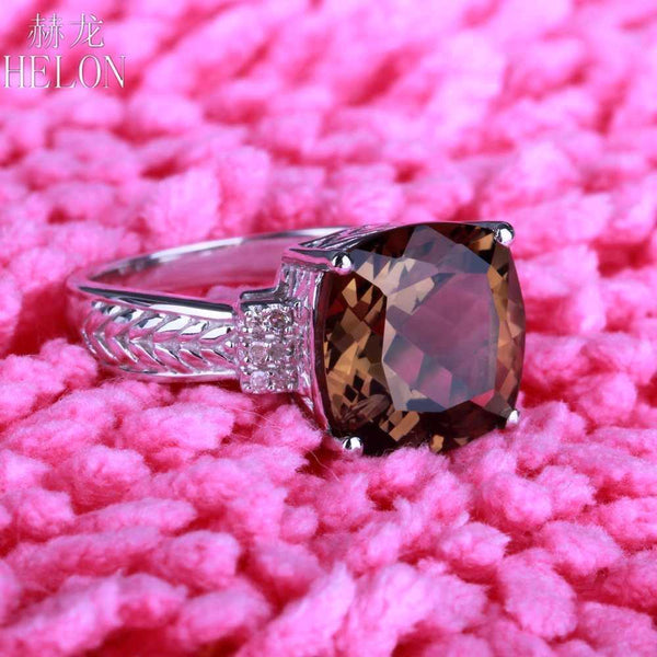 Planet Gates 925 Flawless 10x10mm Cushion Cut 4.78ct Smokey Quartz Topaz Real Diamonds Gemstone Jewelry Engagement Ring