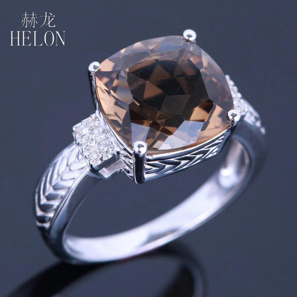 Planet Gates 925 Flawless 10x10mm Cushion Cut 4.78ct Smokey Quartz Topaz Real Diamonds Gemstone Jewelry Engagement Ring
