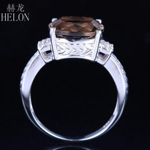Planet Gates 925 Flawless 10x10mm Cushion Cut 4.78ct Smokey Quartz Topaz Real Diamonds Gemstone Jewelry Engagement Ring