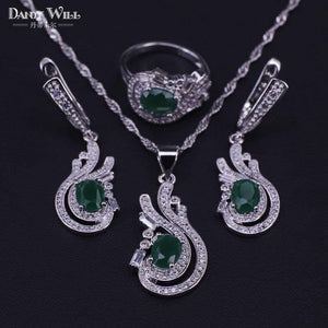 Planet Gates 925 Jewelry Costume Wedding Jewelry Sets Olive Green Zirconia Earrings For Women Rings Pendant Necklace Set Gift Box