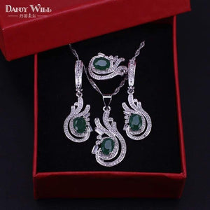 Planet Gates 925 Jewelry Costume Wedding Jewelry Sets Olive Green Zirconia Earrings For Women Rings Pendant Necklace Set Gift Box