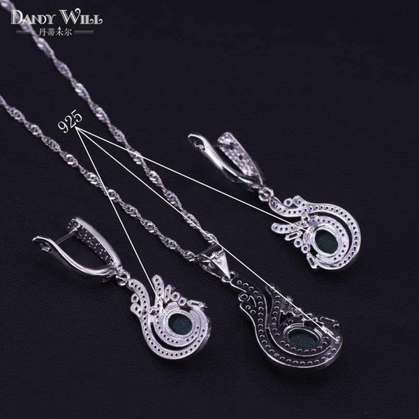 Planet Gates 925 Jewelry Costume Wedding Jewelry Sets Olive Green Zirconia Earrings For Women Rings Pendant Necklace Set Gift Box