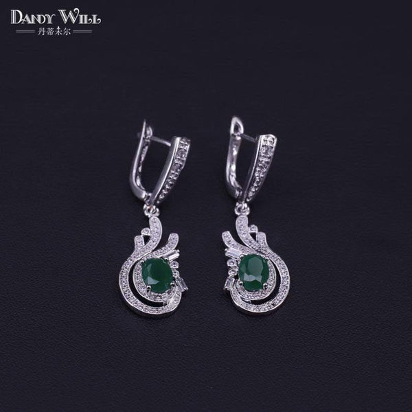 Planet Gates 925 Jewelry Costume Wedding Jewelry Sets Olive Green Zirconia Earrings For Women Rings Pendant Necklace Set Gift Box