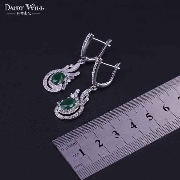 Planet Gates 925 Jewelry Costume Wedding Jewelry Sets Olive Green Zirconia Earrings For Women Rings Pendant Necklace Set Gift Box