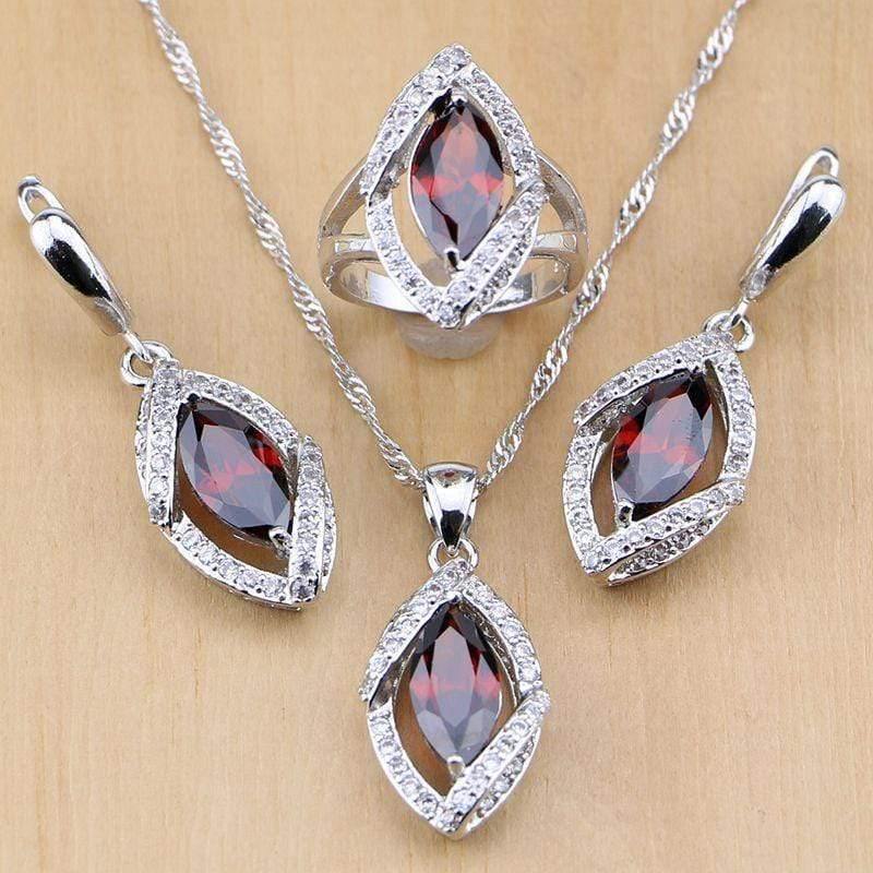 Planet Gates 925 Jewelry Red Cubic Zirconia White CZ Jewelry Sets For Women Wedding Earrings/Pendant/Necklace/Rings