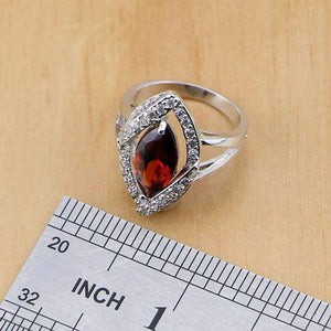 Planet Gates 925 Jewelry Red Cubic Zirconia White CZ Jewelry Sets For Women Wedding Earrings/Pendant/Necklace/Rings