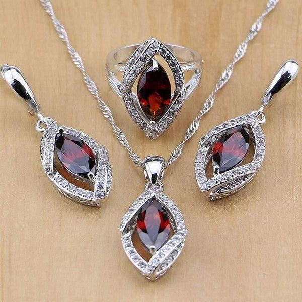 Planet Gates 925 Jewelry Red Cubic Zirconia White CZ Jewelry Sets For Women Wedding Earrings/Pendant/Necklace/Rings