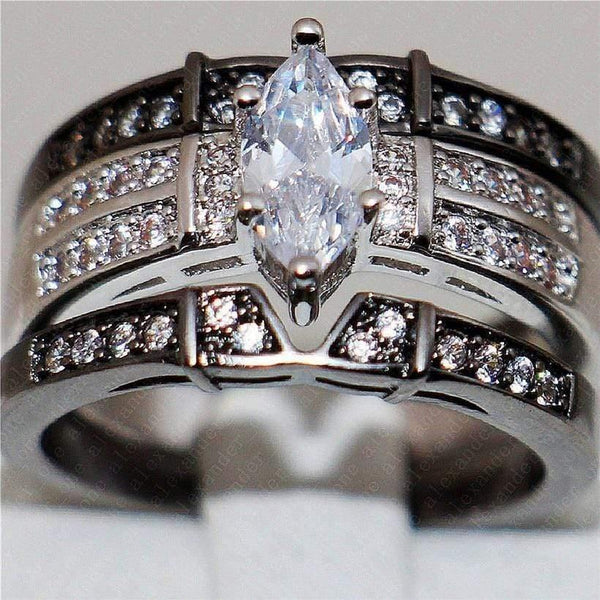 Planet Gates 925 Silver Black gold Gemstone Rings Finger Lady Marquise Cut white Diamond cz Cocktail Rings Wedding Bride jewelry for Women