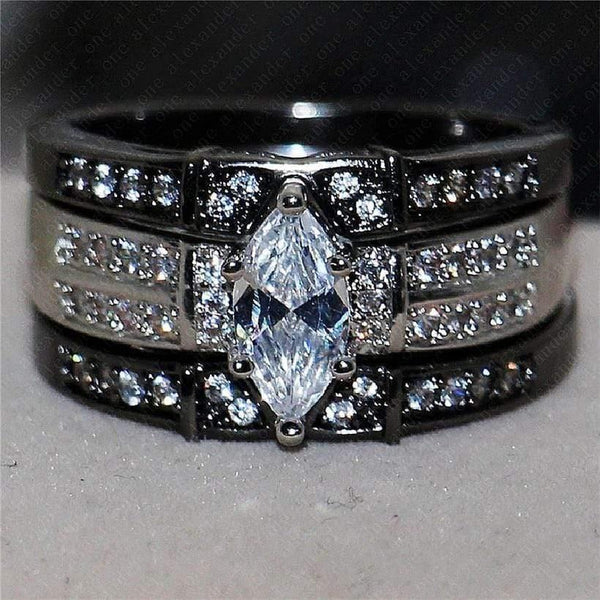 Planet Gates 925 Silver Black gold Gemstone Rings Finger Lady Marquise Cut white Diamond cz Cocktail Rings Wedding Bride jewelry for Women