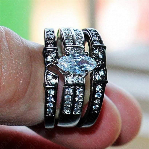 Planet Gates 925 Silver Black gold Gemstone Rings Finger Lady Marquise Cut white Diamond cz Cocktail Rings Wedding Bride jewelry for Women