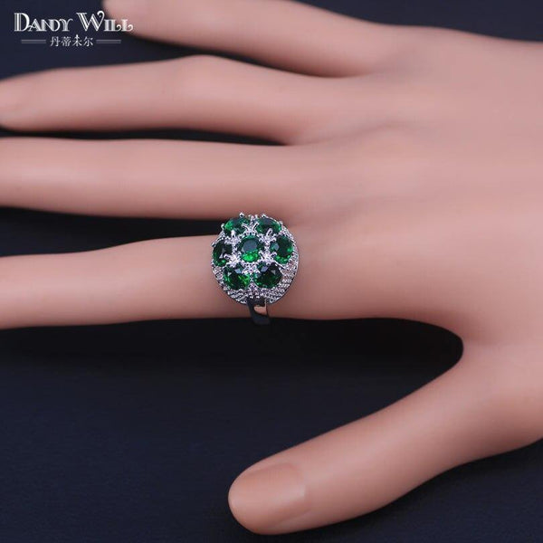 Planet Gates 925 Silver Costume Jewelry Set Lovely Round CZ Stone and Green Crystal Necklace Earring Ring Set For Women Present