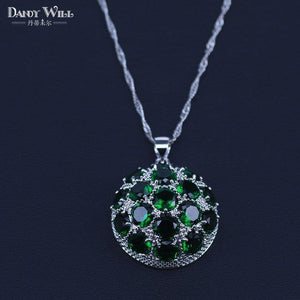 Planet Gates 925 Silver Costume Jewelry Set Lovely Round CZ Stone and Green Crystal Necklace Earring Ring Set For Women Present