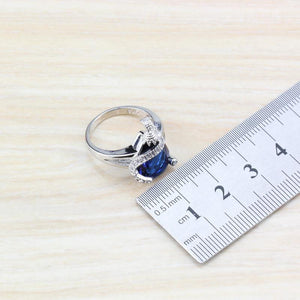Planet Gates 925 Silver Costume Jewelry Sets For Women Bracelets/Necklace/Pendant/Stud Earrings/Rings With Natural Blue Stone CZ Wedding Set