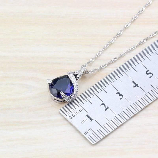 Planet Gates 925 Silver Costume Jewelry Sets For Women Bracelets/Necklace/Pendant/Stud Earrings/Rings With Natural Blue Stone CZ Wedding Set