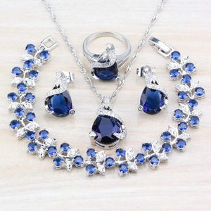Planet Gates 925 Silver Costume Jewelry Sets For Women Bracelets/Necklace/Pendant/Stud Earrings/Rings With Natural Blue Stone CZ Wedding Set