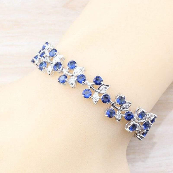 Planet Gates 925 Silver Costume Jewelry Sets For Women Bracelets/Necklace/Pendant/Stud Earrings/Rings With Natural Blue Stone CZ Wedding Set