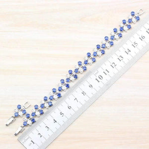 Planet Gates 925 Silver Costume Jewelry Sets For Women Bracelets/Necklace/Pendant/Stud Earrings/Rings With Natural Blue Stone CZ Wedding Set
