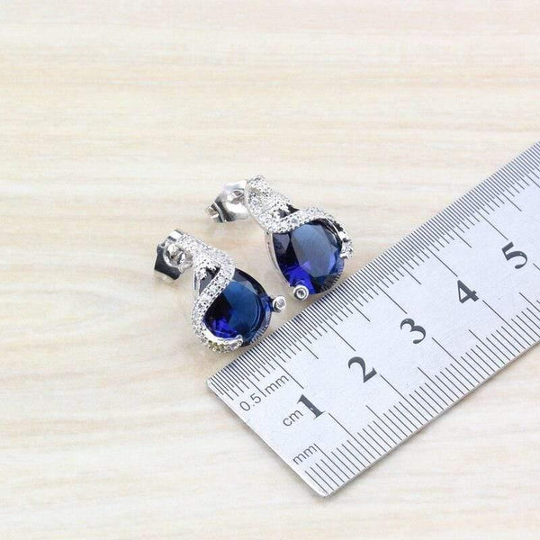 Planet Gates 925 Silver Costume Jewelry Sets For Women Bracelets/Necklace/Pendant/Stud Earrings/Rings With Natural Blue Stone CZ Wedding Set