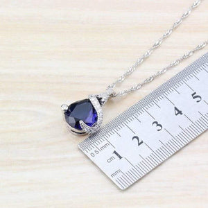 Planet Gates 925 Silver Costume Jewelry Sets For Women Bracelets/Necklace/Pendant/Stud Earrings/Rings With Natural Blue Stone CZ Wedding Set