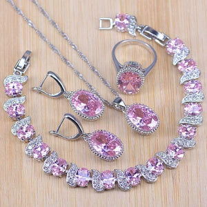 Planet Gates 925 Silver Costume Jewelry Sets White Zircon Bracelets Pendant&Necklace Rings Earrings