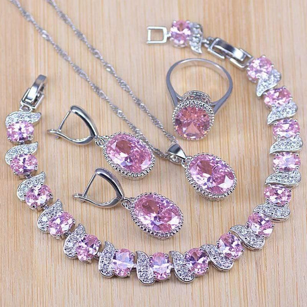 Planet Gates 925 Silver Costume Jewelry Sets White Zircon Bracelets Pendant&Necklace Rings Earrings