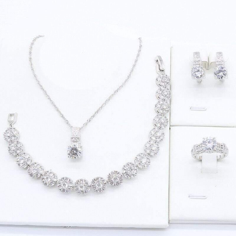 Planet Gates 925 Silver Jewelry Sets for Women Bracelet Necklace Pendant Ring Hoop Earrings Birthday Wedding Gift