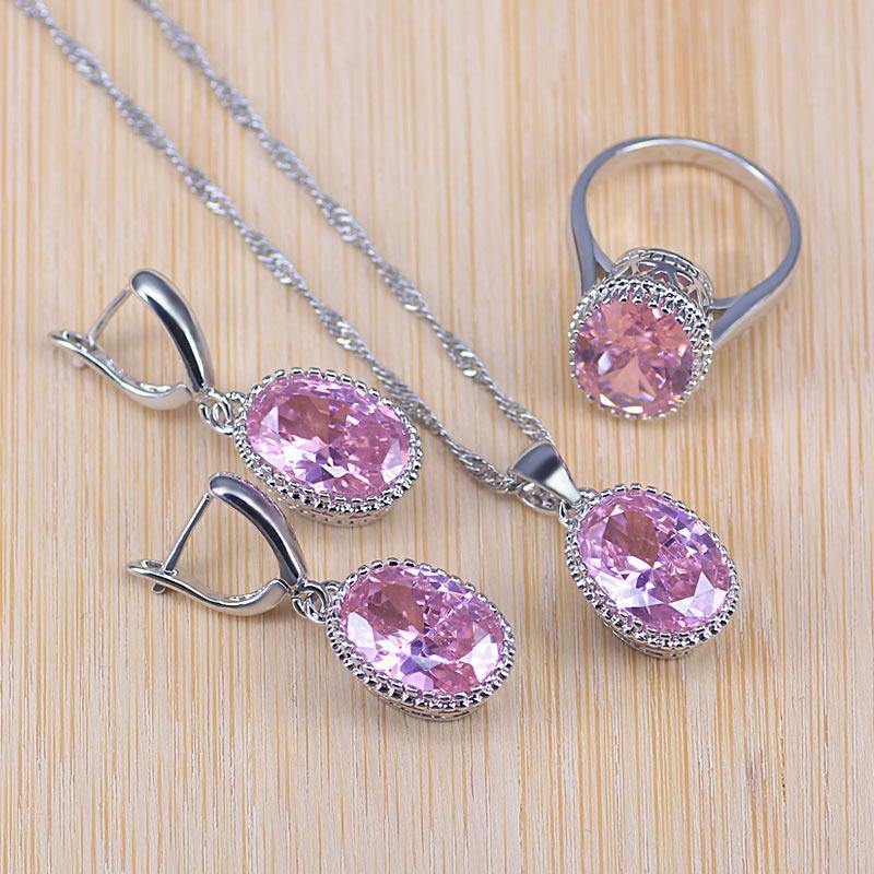 Planet Gates 925 Silver Jewelry Sets For Women Party Wedding 3PCS Earrings Necklace Pendant Rings