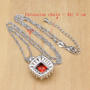 Planet Gates 925 Silver Jewelry Sets Red Zircon White Crystal Beads For Women Wedding Earrings/Rings/Necklace Set Dropshipping