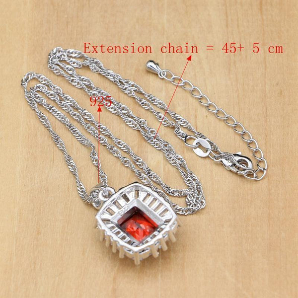 Planet Gates 925 Silver Jewelry Sets Red Zircon White Crystal Beads For Women Wedding Earrings/Rings/Necklace Set Dropshipping