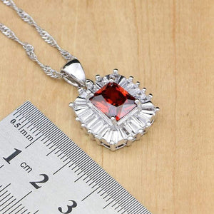 Planet Gates 925 Silver Jewelry Sets Red Zircon White Crystal Beads For Women Wedding Earrings/Rings/Necklace Set Dropshipping