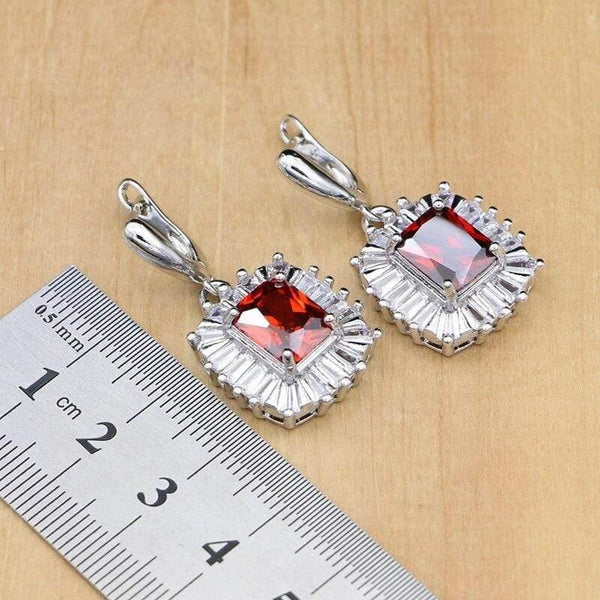 Planet Gates 925 Silver Jewelry Sets Red Zircon White Crystal Beads For Women Wedding Earrings/Rings/Necklace Set Dropshipping