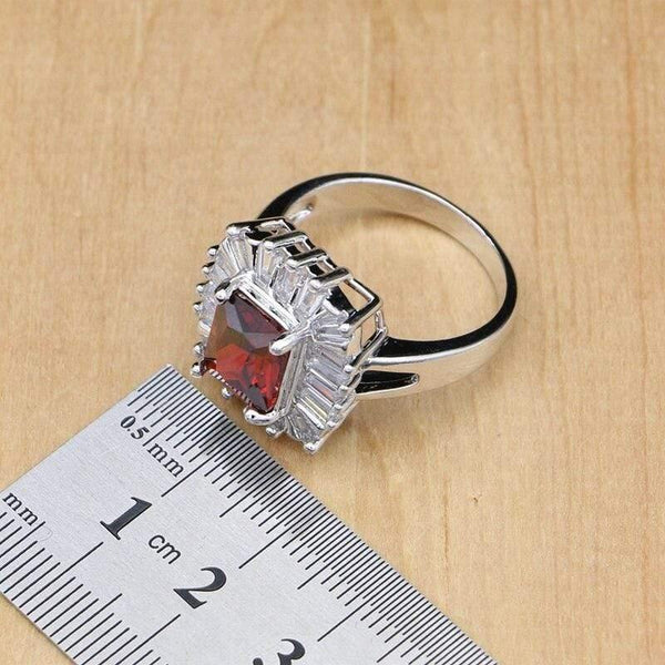Planet Gates 925 Silver Jewelry Sets Red Zircon White Crystal Beads For Women Wedding Earrings/Rings/Necklace Set Dropshipping