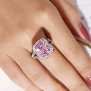 Planet Gates 925 Silver Ring finger Big pink Princess-cut 10ct Simulated Diamond Pave 192pcs cz Wedding Ring for Women  Jewelry