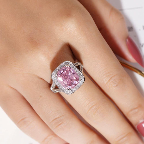 Planet Gates 925 Silver Ring finger Big pink Princess-cut 10ct Simulated Diamond Pave 192pcs cz Wedding Ring for Women  Jewelry