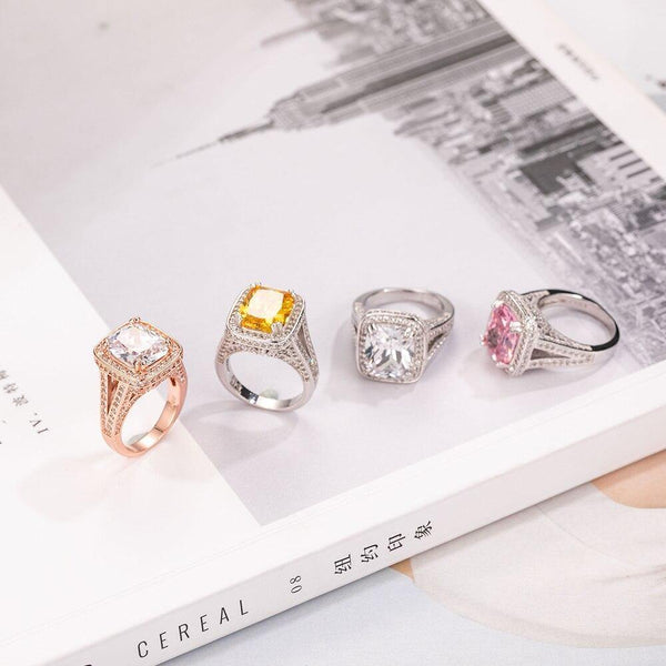 Planet Gates 925 Silver Ring finger Big pink Princess-cut 10ct Simulated Diamond Pave 192pcs cz Wedding Ring for Women  Jewelry