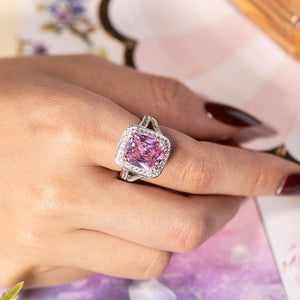 Planet Gates 925 Silver Ring finger Big pink Princess-cut 10ct Simulated Diamond Pave 192pcs cz Wedding Ring for Women  Jewelry