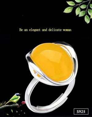 Planet Gates 925 Silver Rings for Women Yellow Topaz Agate Stone Ring Pure 925 Sterling Silver Rings for Women Jewelry Size Adjuste