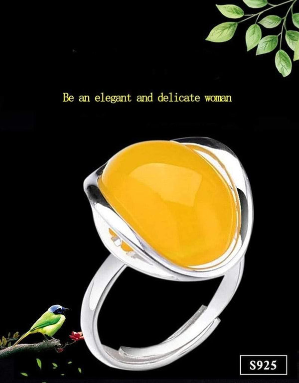 Planet Gates 925 Silver Rings for Women Yellow Topaz Agate Stone Ring Pure 925 Sterling Silver Rings for Women Jewelry Size Adjuste