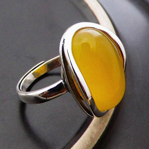 Planet Gates 925 Silver Rings for Women Yellow Topaz Agate Stone Ring Pure 925 Sterling Silver Rings for Women Jewelry Size Adjuste