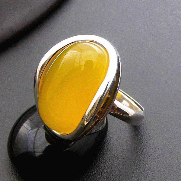 Planet Gates 925 Silver Rings for Women Yellow Topaz Agate Stone Ring Pure 925 Sterling Silver Rings for Women Jewelry Size Adjuste