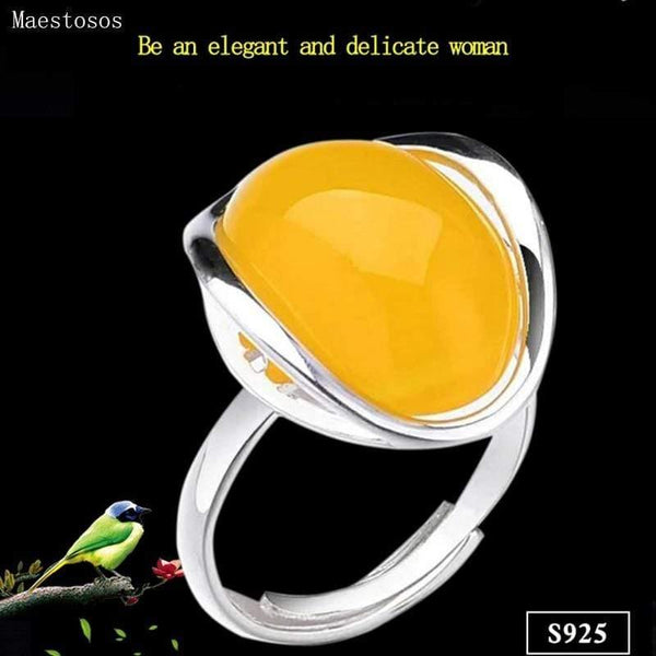 Planet Gates 925 Silver Rings for Women Yellow Topaz Agate Stone Ring Pure 925 Sterling Silver Rings for Women Jewelry Size Adjuste